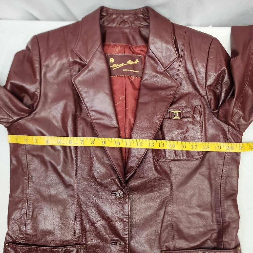 Etienne Aigner Burgundy Genuine Leather Blazer Jacket Women's Size 12 Vintage - Picture 5 of 10